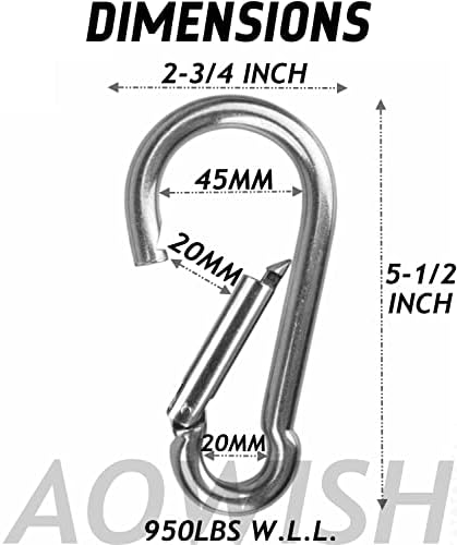 Aowish Spring Snap Hook Carabiner Heavy Duty | 304 אבזמי מחזיקי מפתחות של קליפים מפלדת אל חלד | 2-1/2